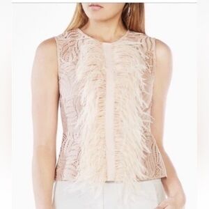 BCBGMaxAzria Pink Lace and Feather Blouse XXS